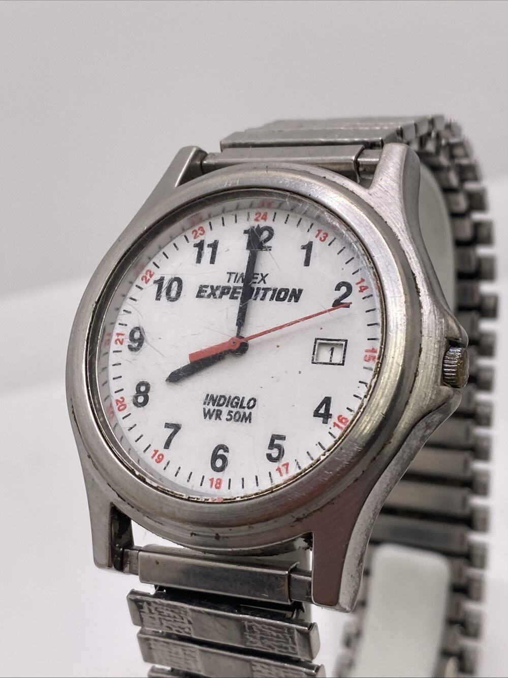 Timex Expedition Mens Silver Tone Vintage Watch New Battery